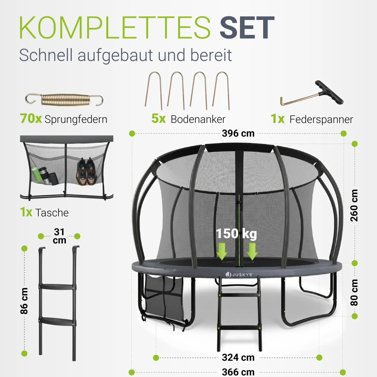 Outdoor Trampolin SkyBounce Stabiles Gartentrampolin mit Sicherheitsnetz und Randabdeckung