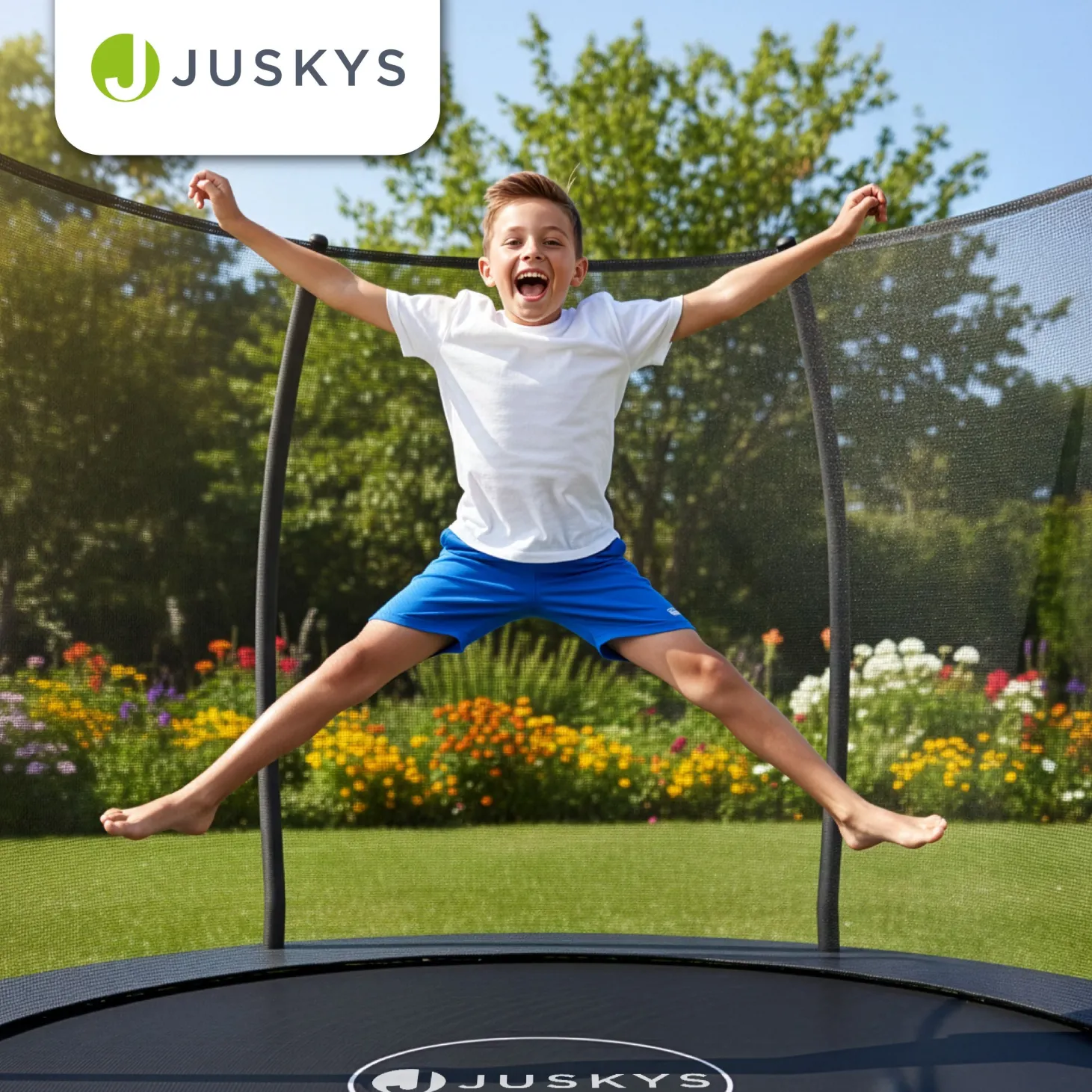 Outdoor Trampolin SkyBounce Stabiles Gartentrampolin mit Sicherheitsnetz und Randabdeckung