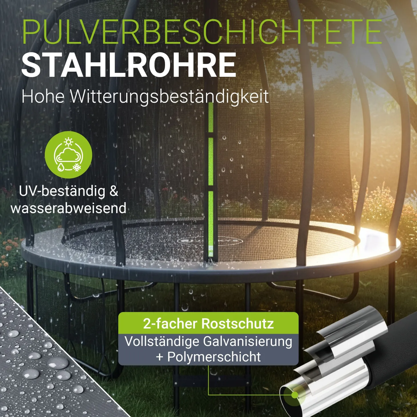 Outdoor Trampolin SkyBounce Stabiles Gartentrampolin mit Sicherheitsnetz und Randabdeckung