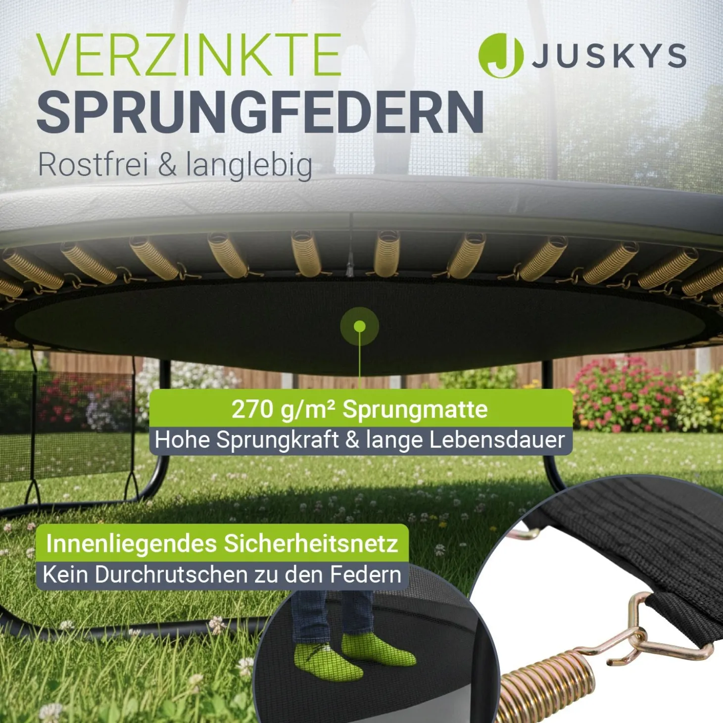 Outdoor Trampolin SkyBounce Stabiles Gartentrampolin mit Sicherheitsnetz und Randabdeckung