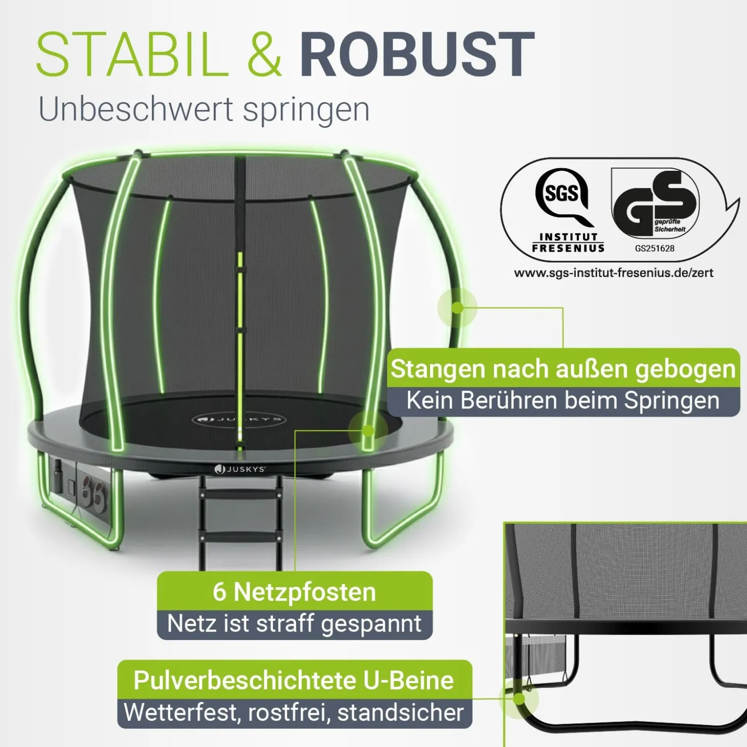 Outdoor Trampolin SkyBounce Stabiles Gartentrampolin mit Sicherheitsnetz und Randabdeckung