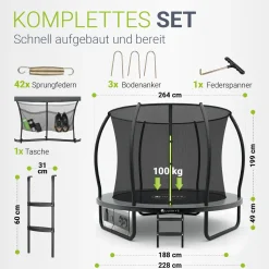 Outdoor Trampolin SkyBounce Stabiles Gartentrampolin mit Sicherheitsnetz und Randabdeckung