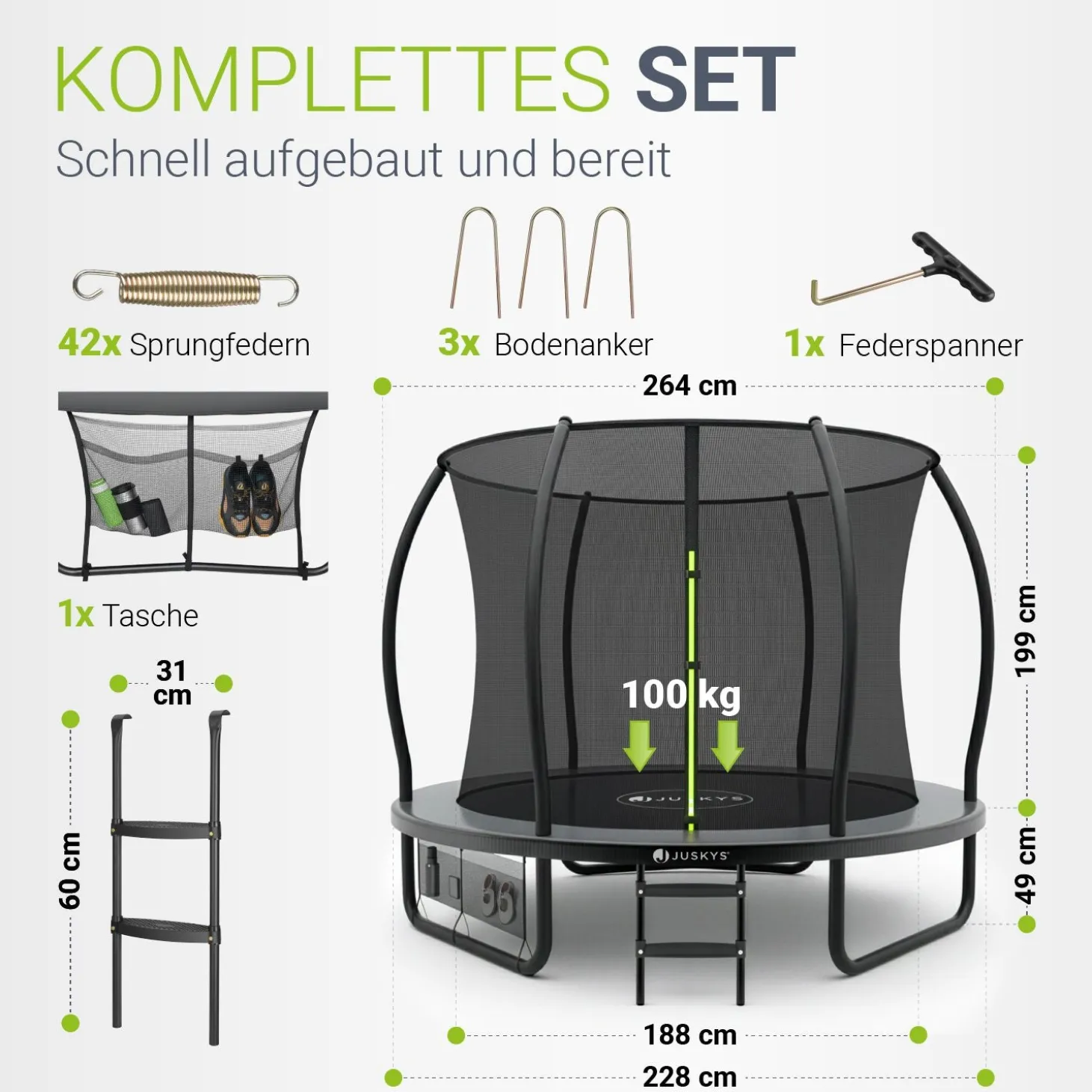 Outdoor Trampolin SkyBounce Stabiles Gartentrampolin mit Sicherheitsnetz und Randabdeckung