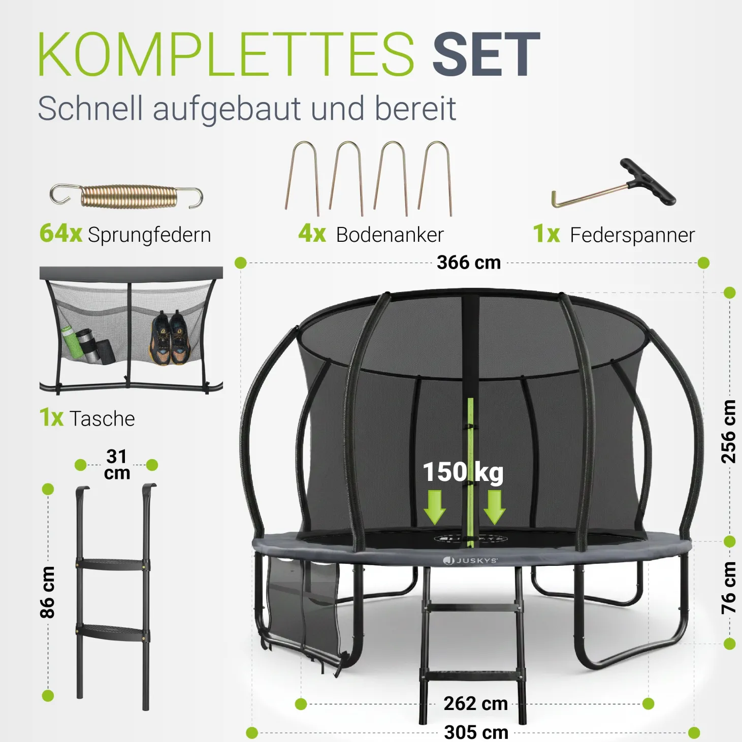 Outdoor Trampolin SkyBounce Stabiles Gartentrampolin mit Sicherheitsnetz und Randabdeckung