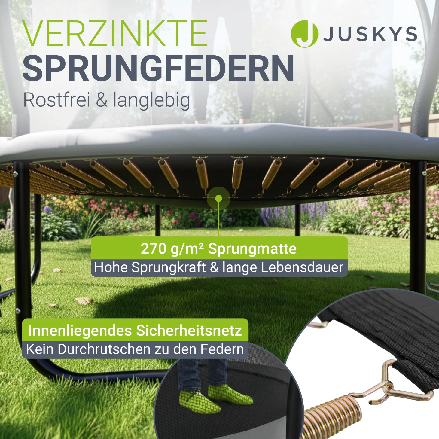 Outdoor Trampolin SkyBounce Stabiles Gartentrampolin mit Sicherheitsnetz und Randabdeckung