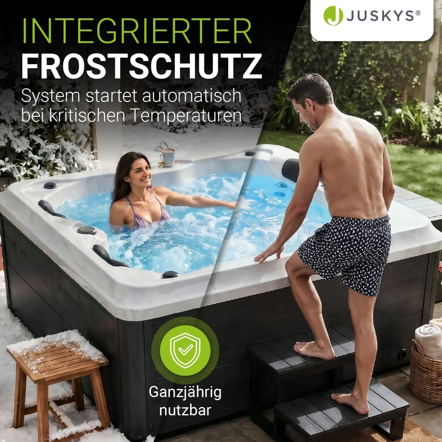 Outdoor Whirlpool Oasis Beheizbar, mit LED Farblicht, Massagedüsen, UV-Sterilisator & Filtersystem