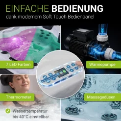 Outdoor Whirlpool Oasis Beheizbar, mit LED Farblicht, Massagedüsen, UV-Sterilisator & Filtersystem