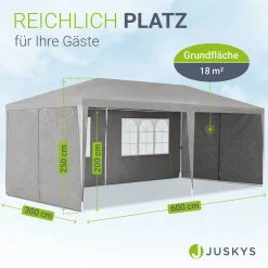 Partyzelt 3x6 m Gartenzelt mit Dach, Seitenteile, Heringe, Seile & Zubehör