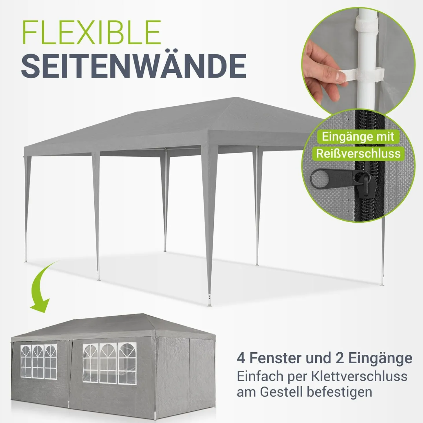 Partyzelt 3x6 m Gartenzelt mit Dach, Seitenteile, Heringe, Seile & Zubehör