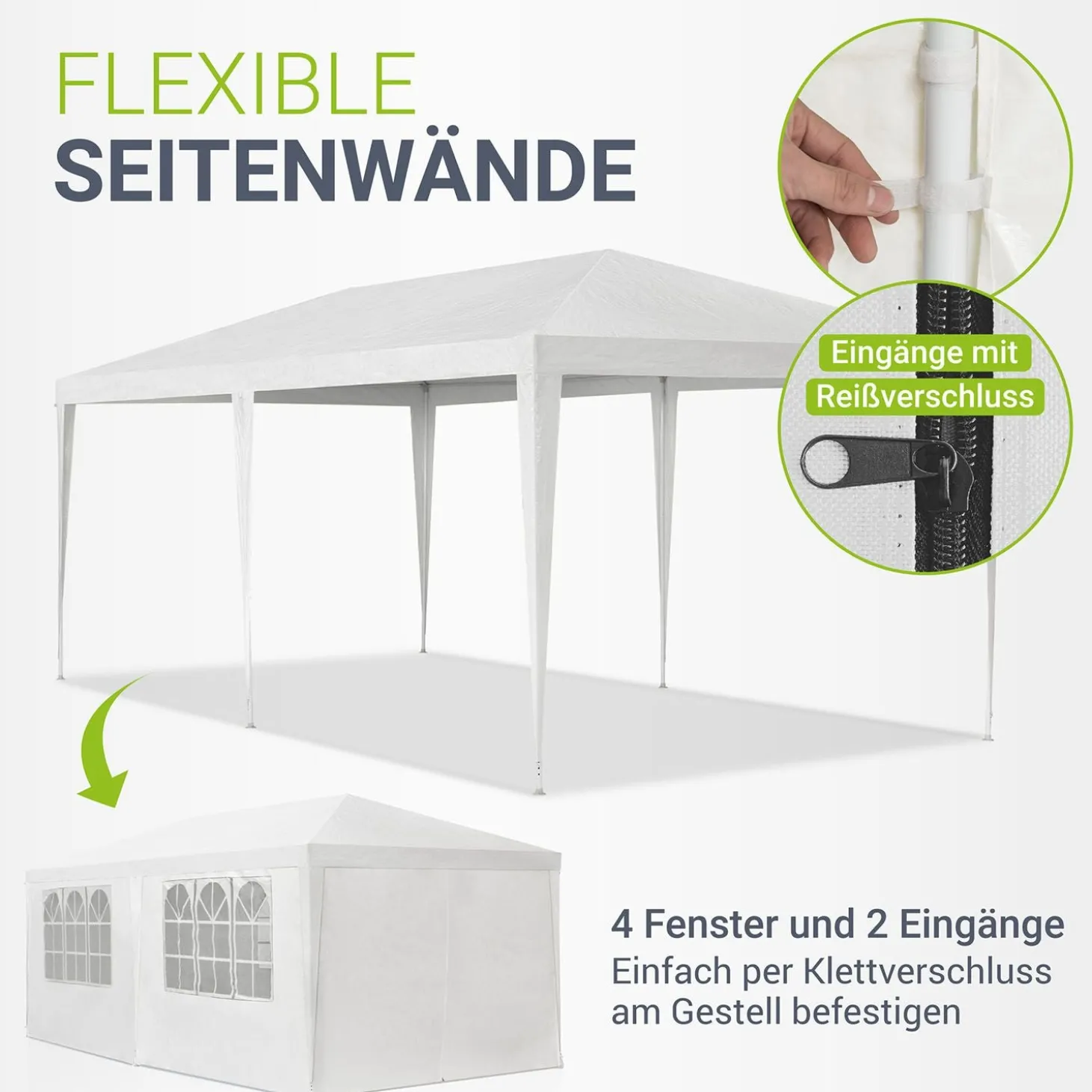 Partyzelt 3x6 m Gartenzelt mit Dach, Seitenteile, Heringe, Seile & Zubehör