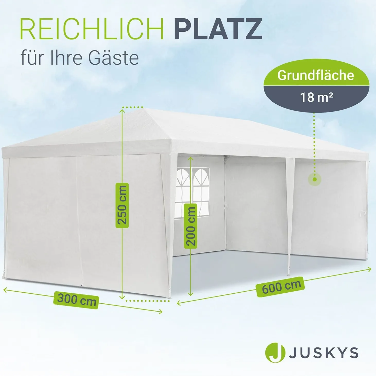 Partyzelt 3x6 m Gartenzelt mit Dach, Seitenteile, Heringe, Seile & Zubehör