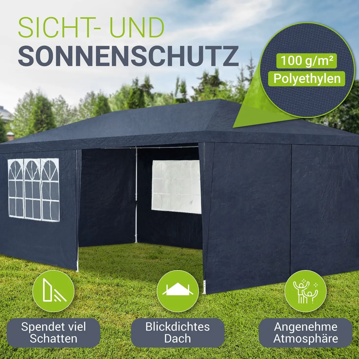 Partyzelt 3x6 m Gartenzelt mit Dach, Seitenteile, Heringe, Seile & Zubehör