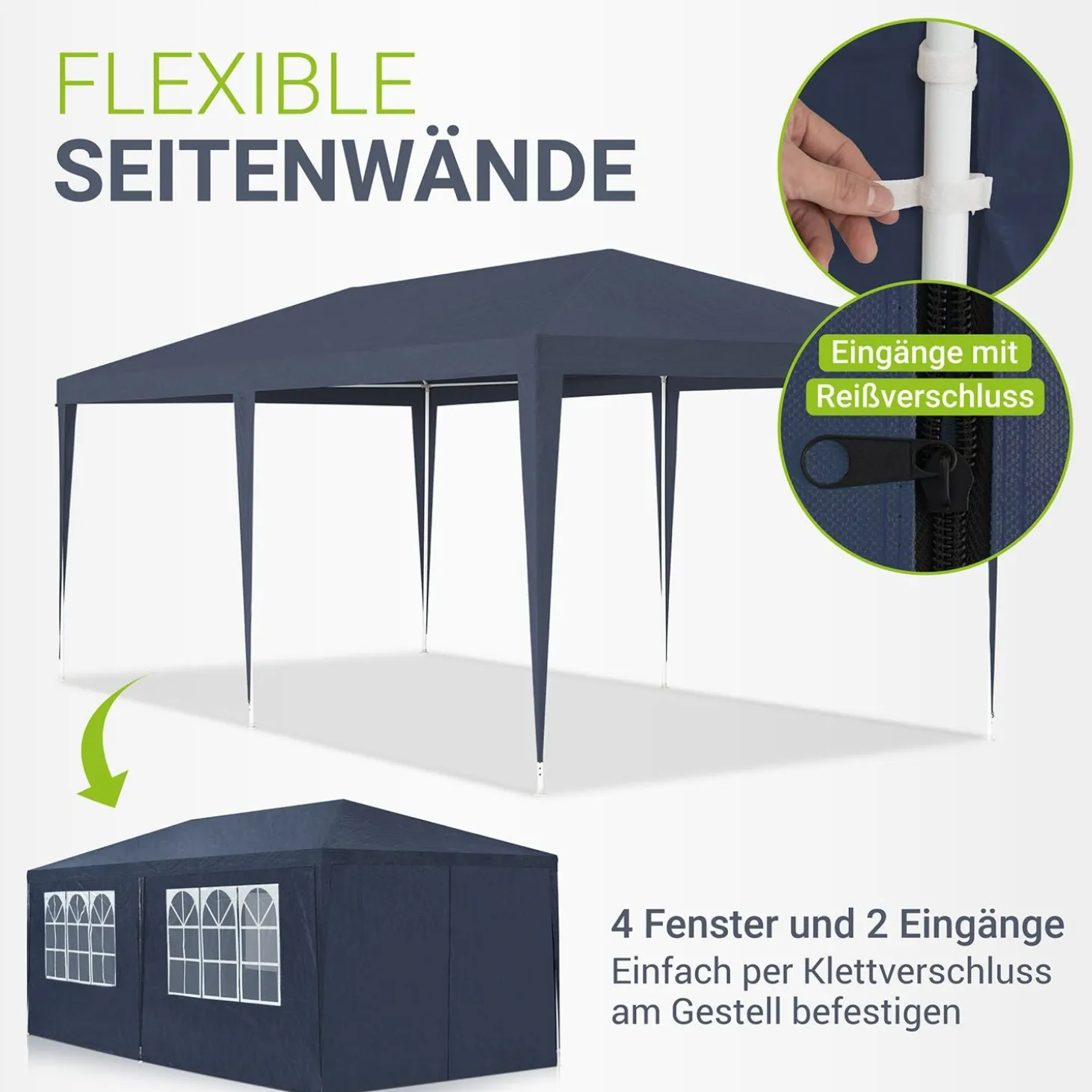 Partyzelt 3x6 m Gartenzelt mit Dach, Seitenteile, Heringe, Seile & Zubehör