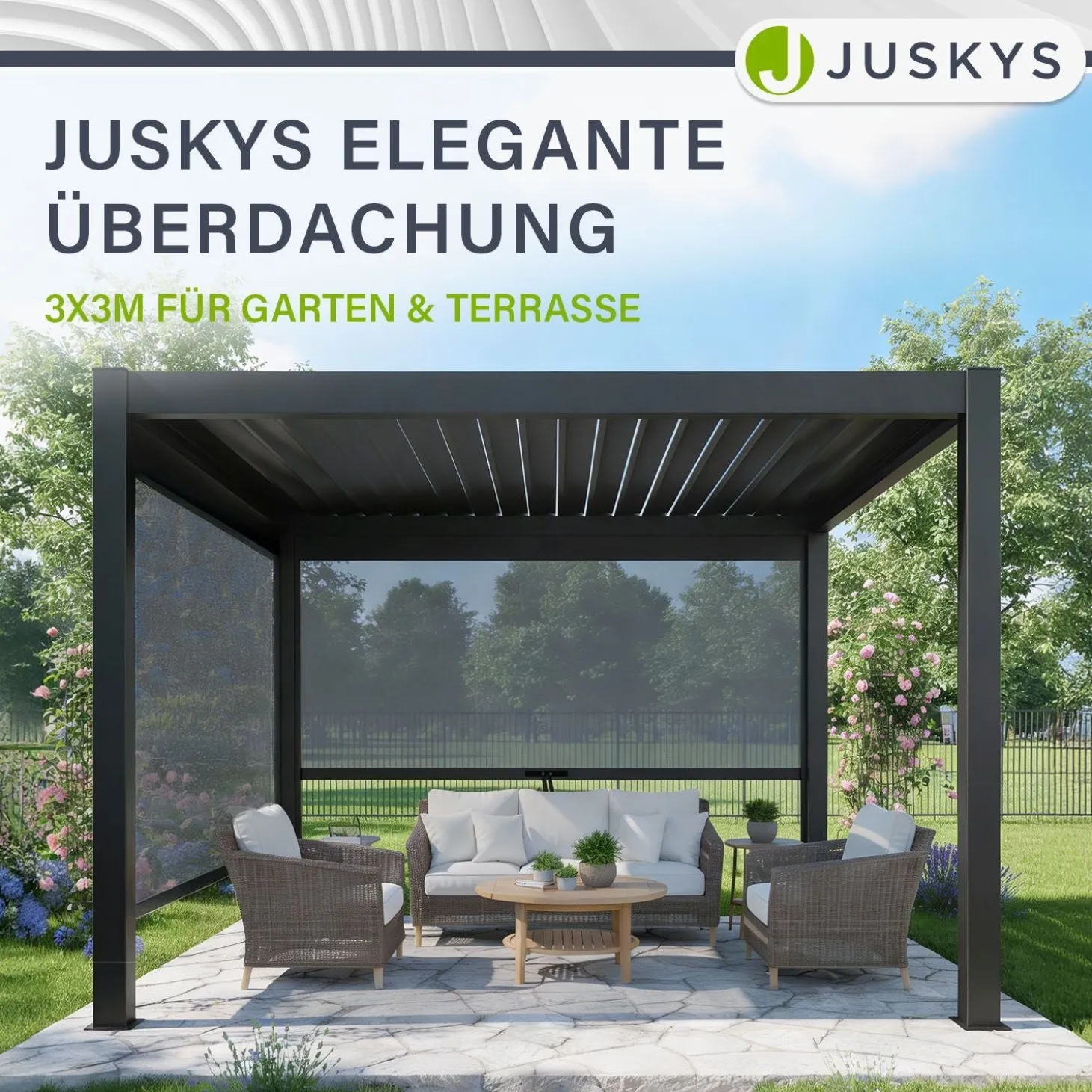 Pergola Lamellendach Tahiti Lamellendach für Terrasse & Garten mit verstellbaren Lamellen