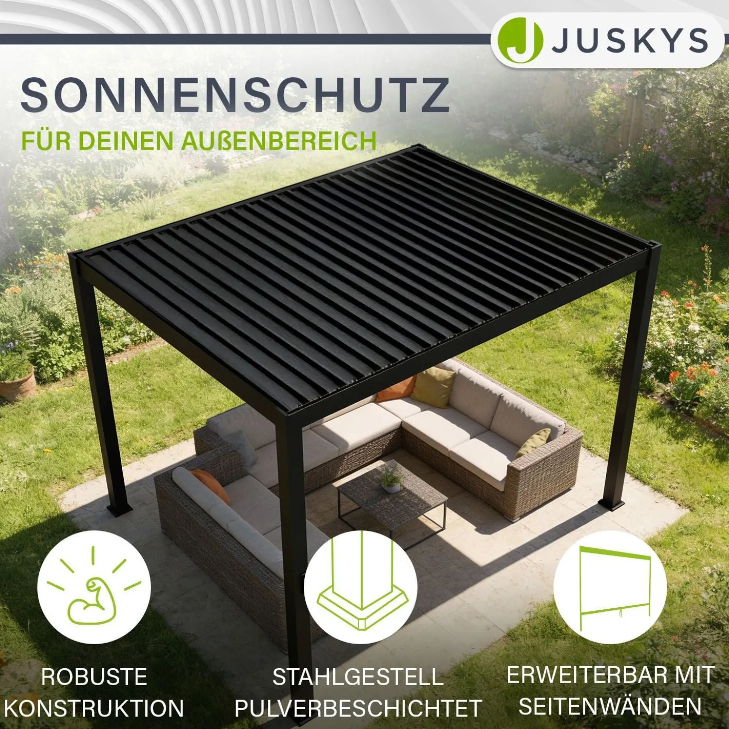 Pergola Lamellendach Tahiti Lamellendach für Terrasse & Garten mit verstellbaren Lamellen