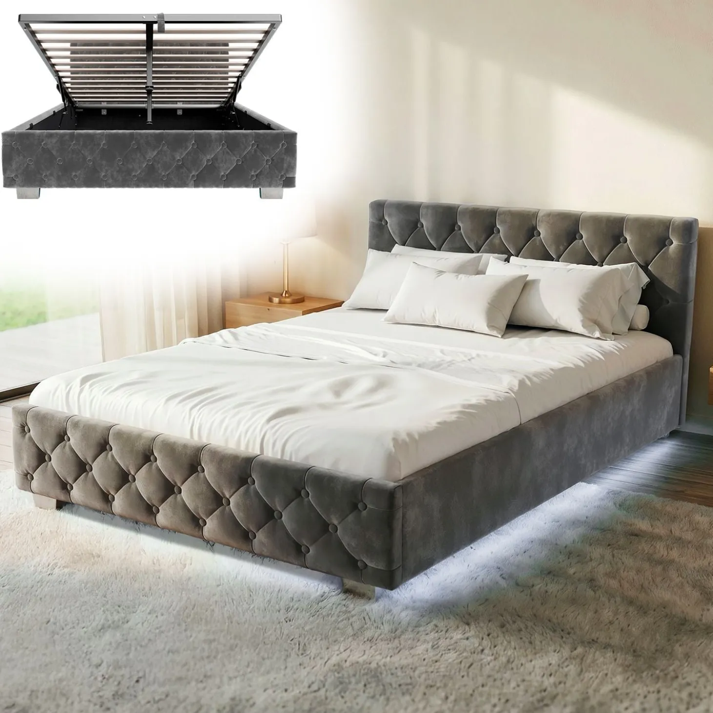 Polsterbett Nizza Bett mit Stauraum & weichem Samt-Bezug
