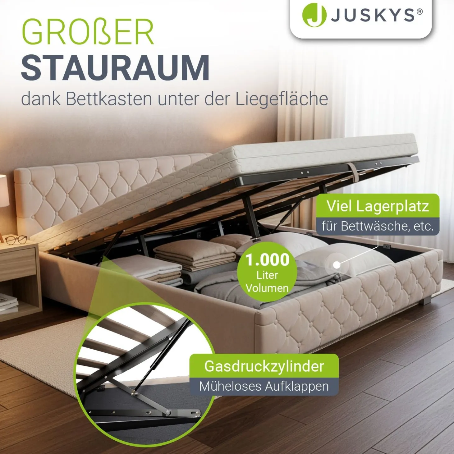 Polsterbett Nizza Bett mit Stauraum & weichem Samt-Bezug