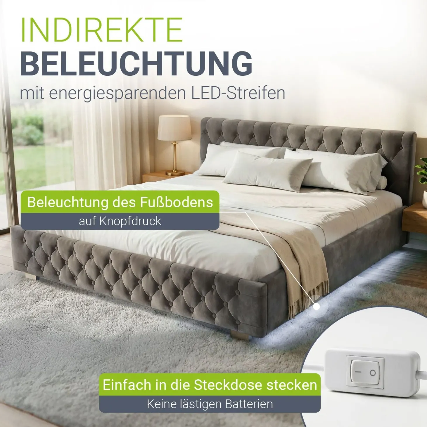 Polsterbett Nizza Bett mit Stauraum & weichem Samt-Bezug
