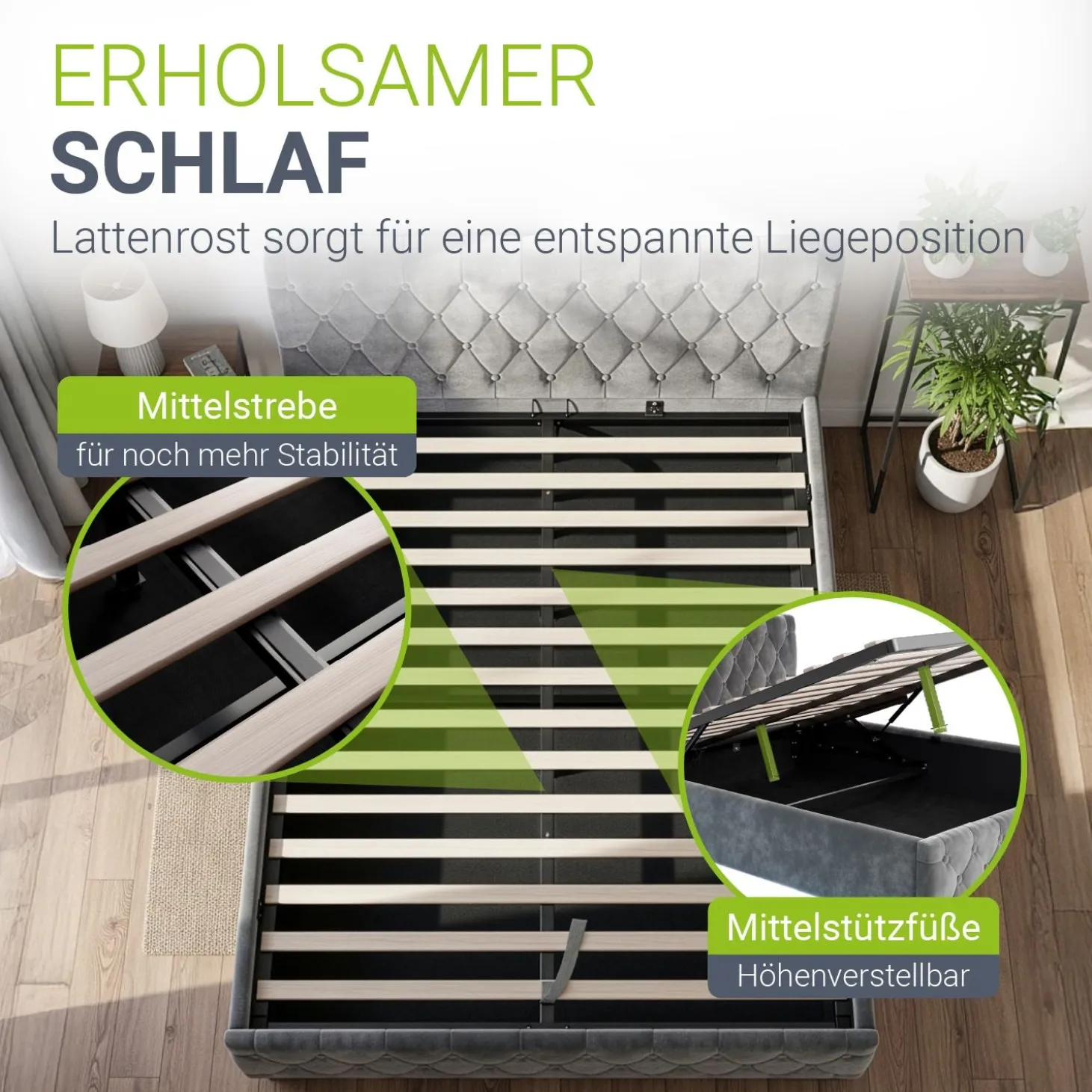 Polsterbett Nizza Bett mit Stauraum & weichem Samt-Bezug