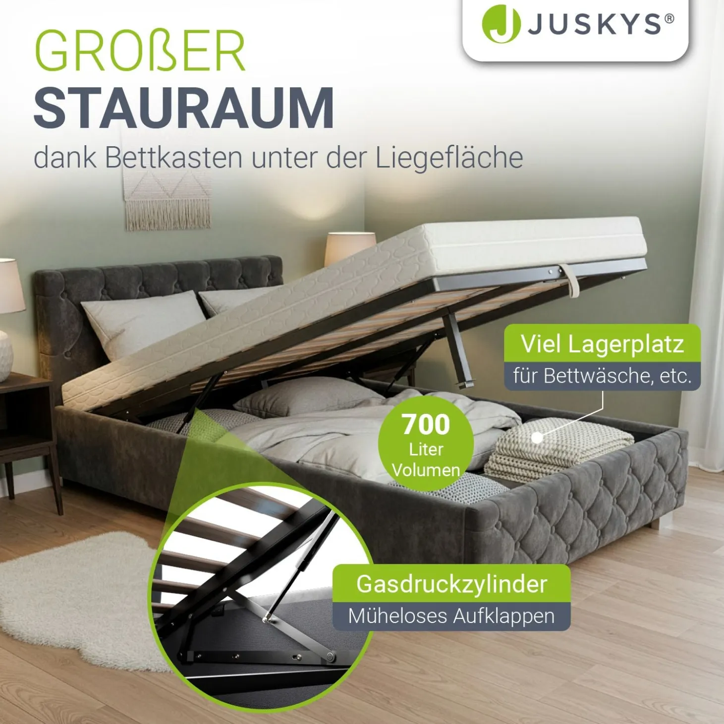 Polsterbett Nizza Bett mit Stauraum & weichem Samt-Bezug