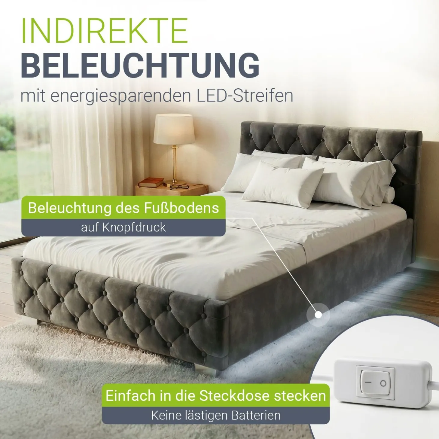 Polsterbett Nizza Bett mit Stauraum & weichem Samt-Bezug