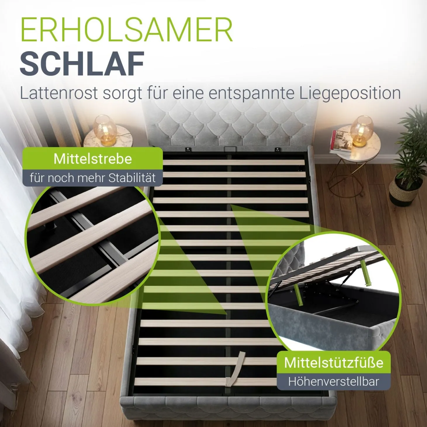 Polsterbett Nizza Bett mit Stauraum & weichem Samt-Bezug