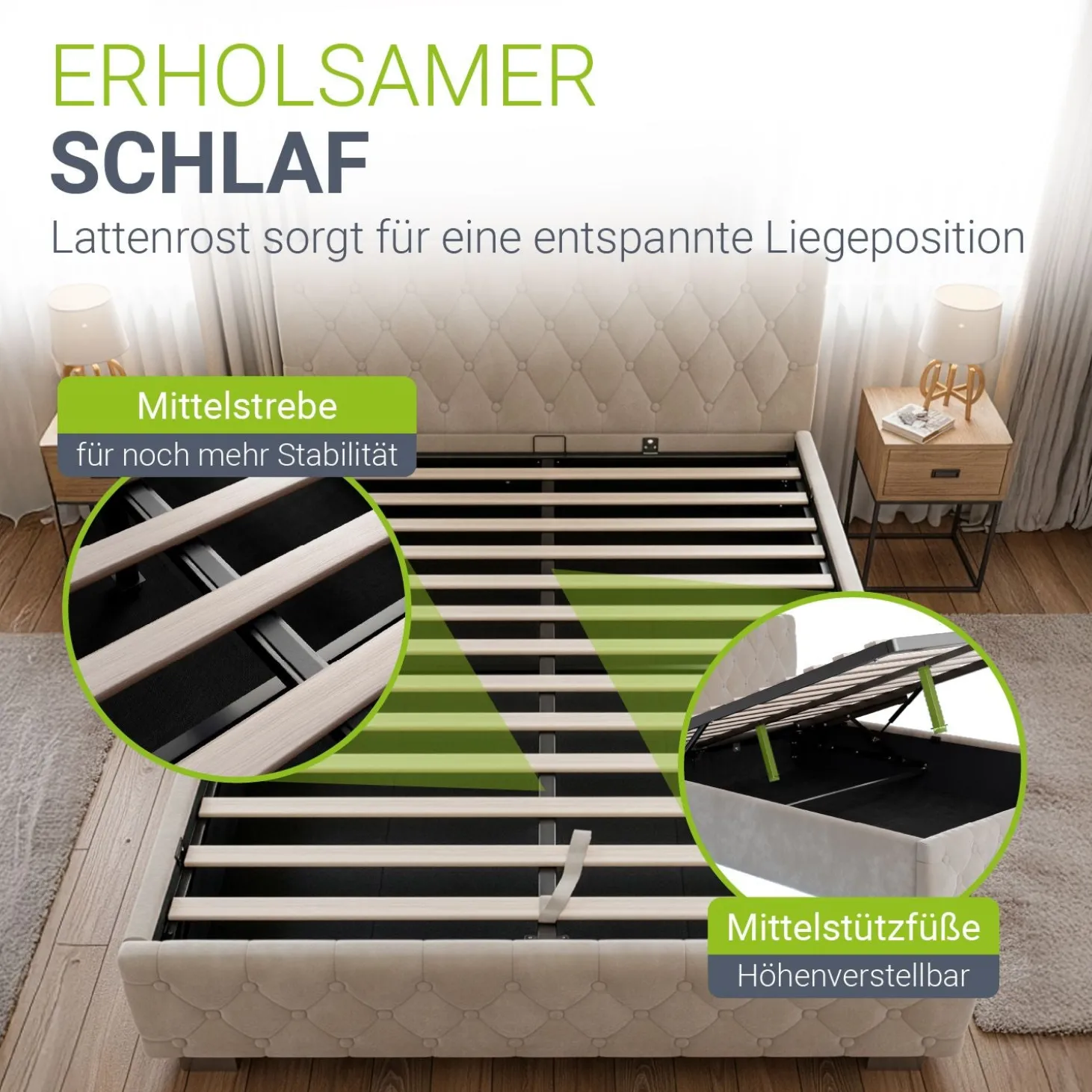 Polsterbett Nizza Bett mit Stauraum & weichem Samt-Bezug