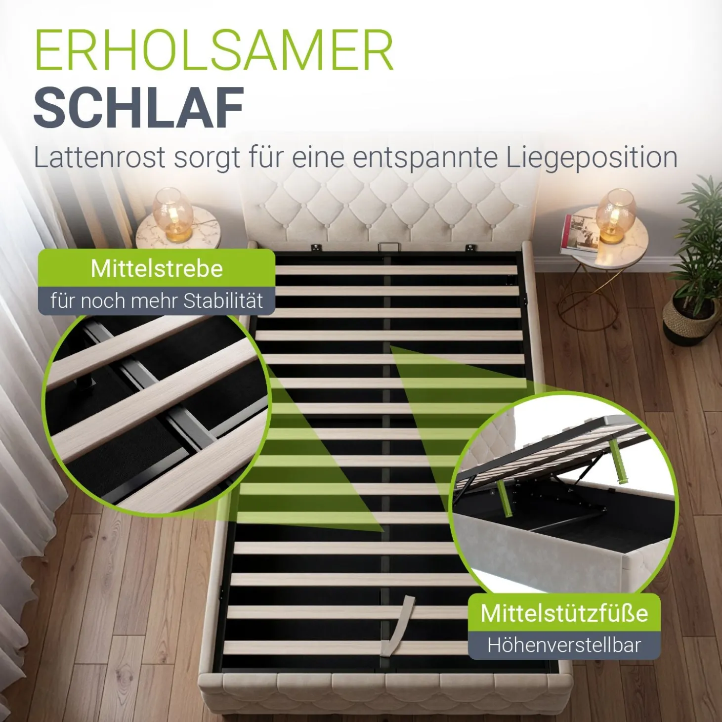 Polsterbett Nizza Bett mit Stauraum & weichem Samt-Bezug