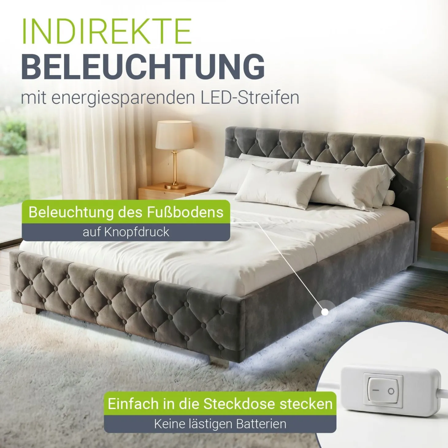 Polsterbett Nizza Bett mit Stauraum & weichem Samt-Bezug