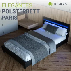 Polsterbett Paris Bettgestell mit LED-Beleuchtung und Lattenrost