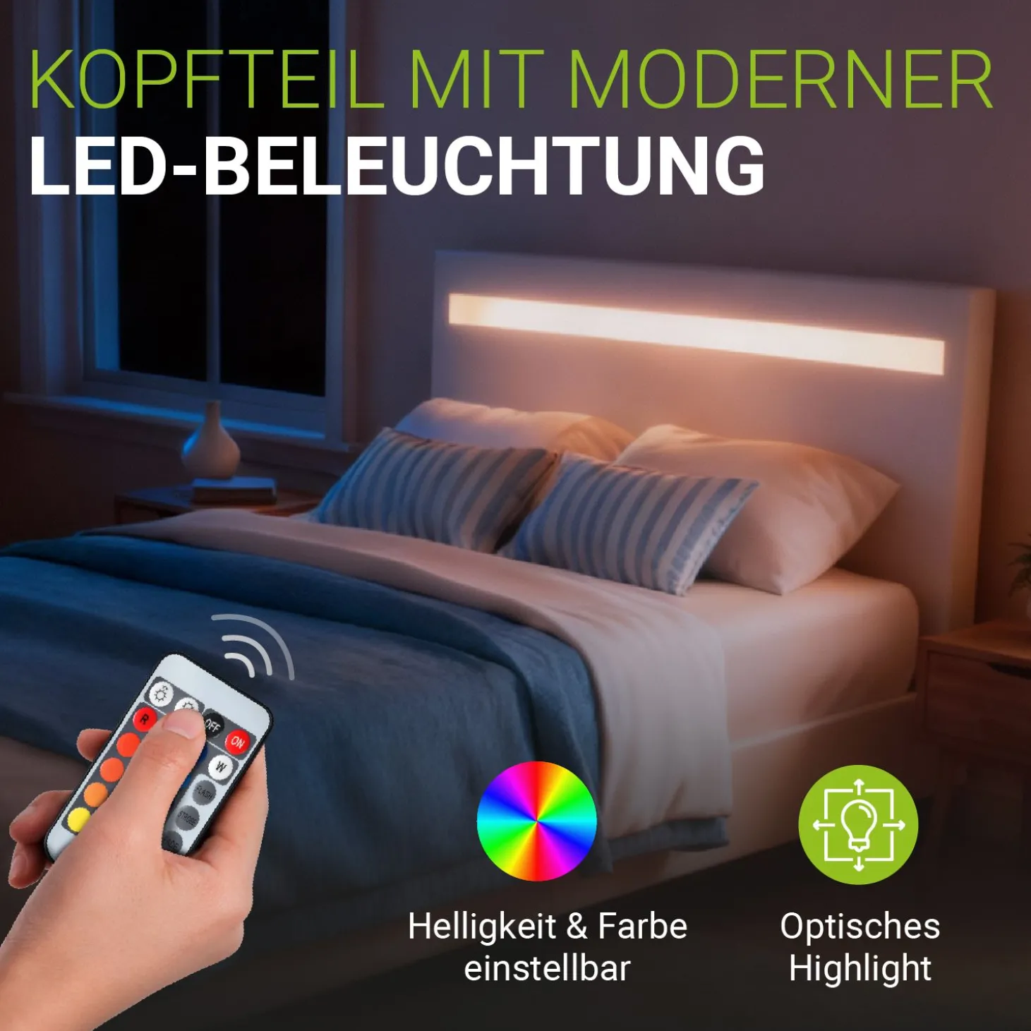 Polsterbett Paris Bettgestell mit LED-Beleuchtung und Lattenrost