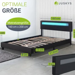 Polsterbett Paris Bettgestell mit LED-Beleuchtung und Lattenrost