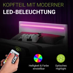 Polsterbett Paris Bettgestell mit LED-Beleuchtung und Lattenrost
