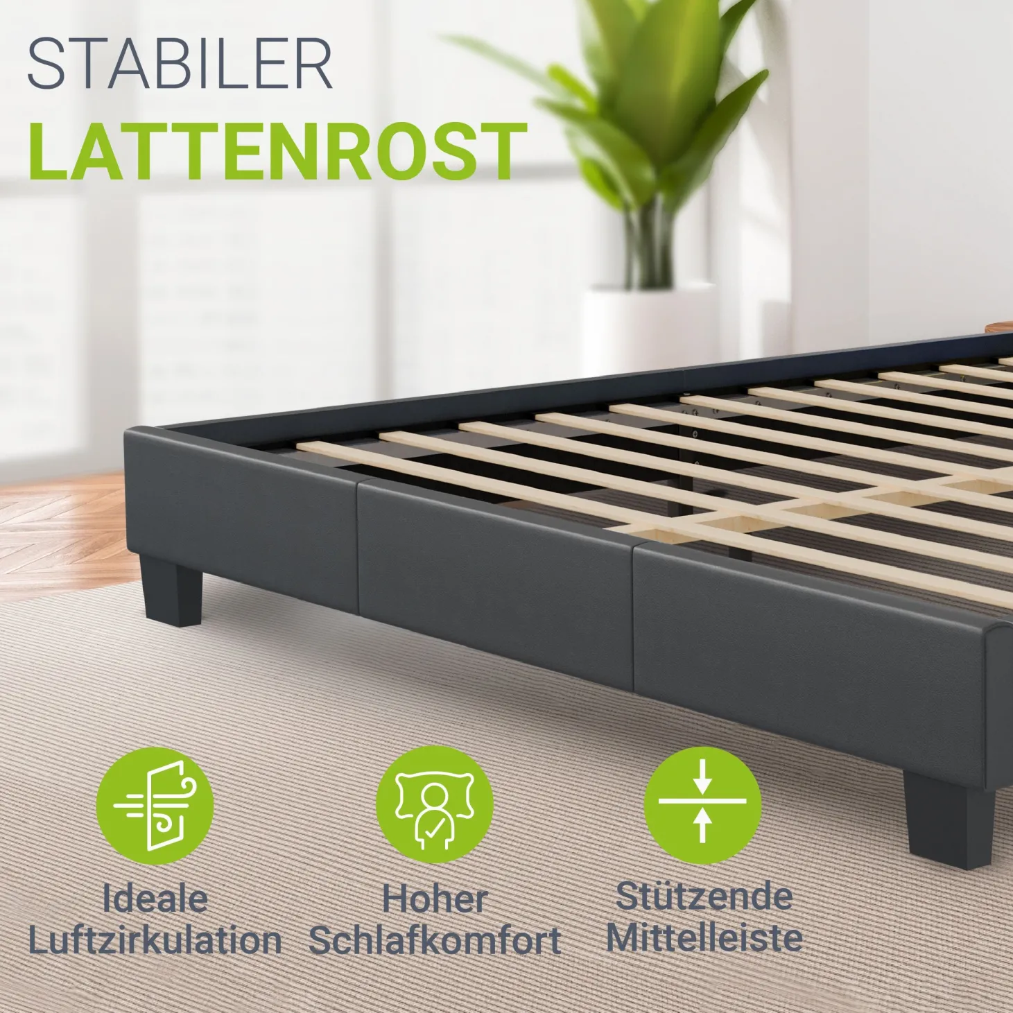 Polsterbett Paris Bettgestell mit LED-Beleuchtung und Lattenrost