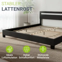 Polsterbett Paris Bettgestell mit LED-Beleuchtung und Lattenrost