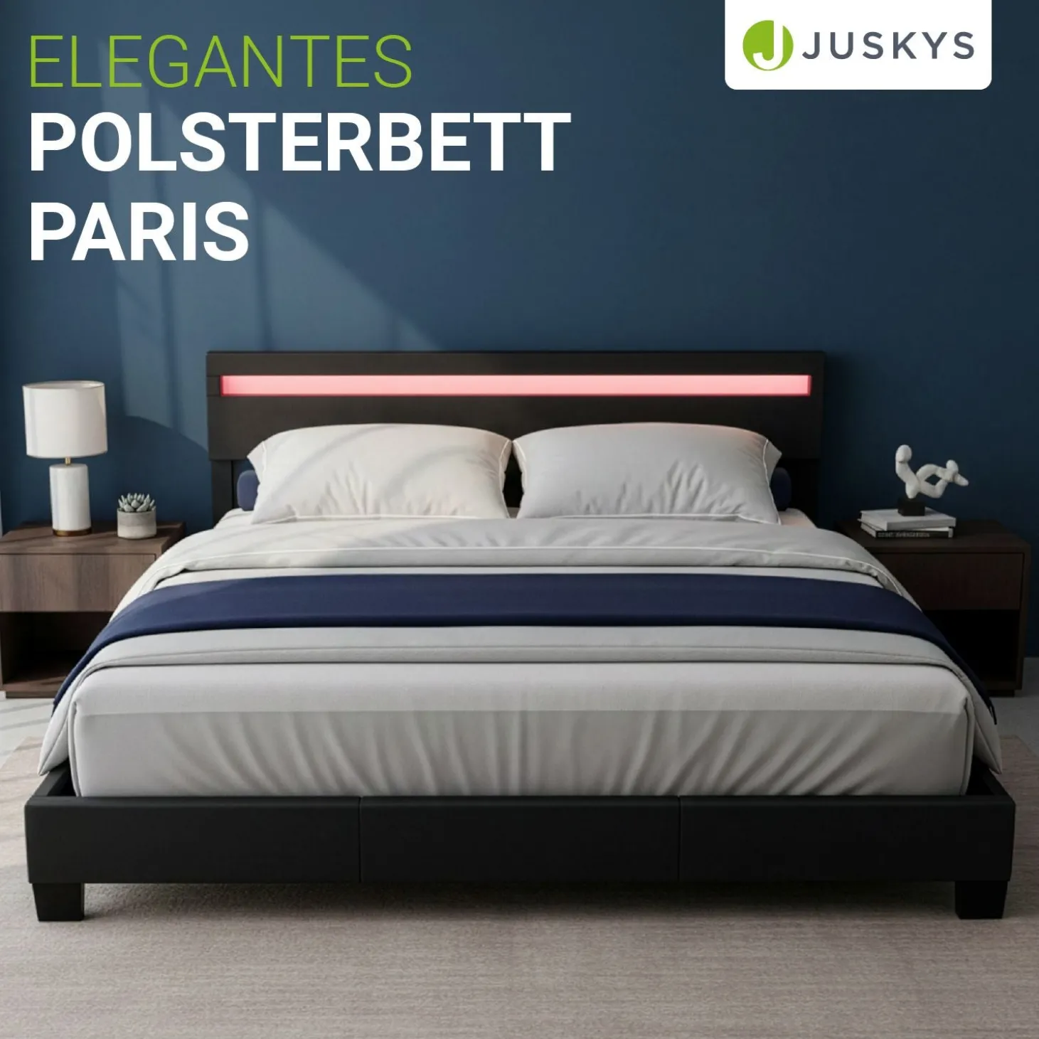 Polsterbett Paris Bettgestell mit LED-Beleuchtung und Lattenrost