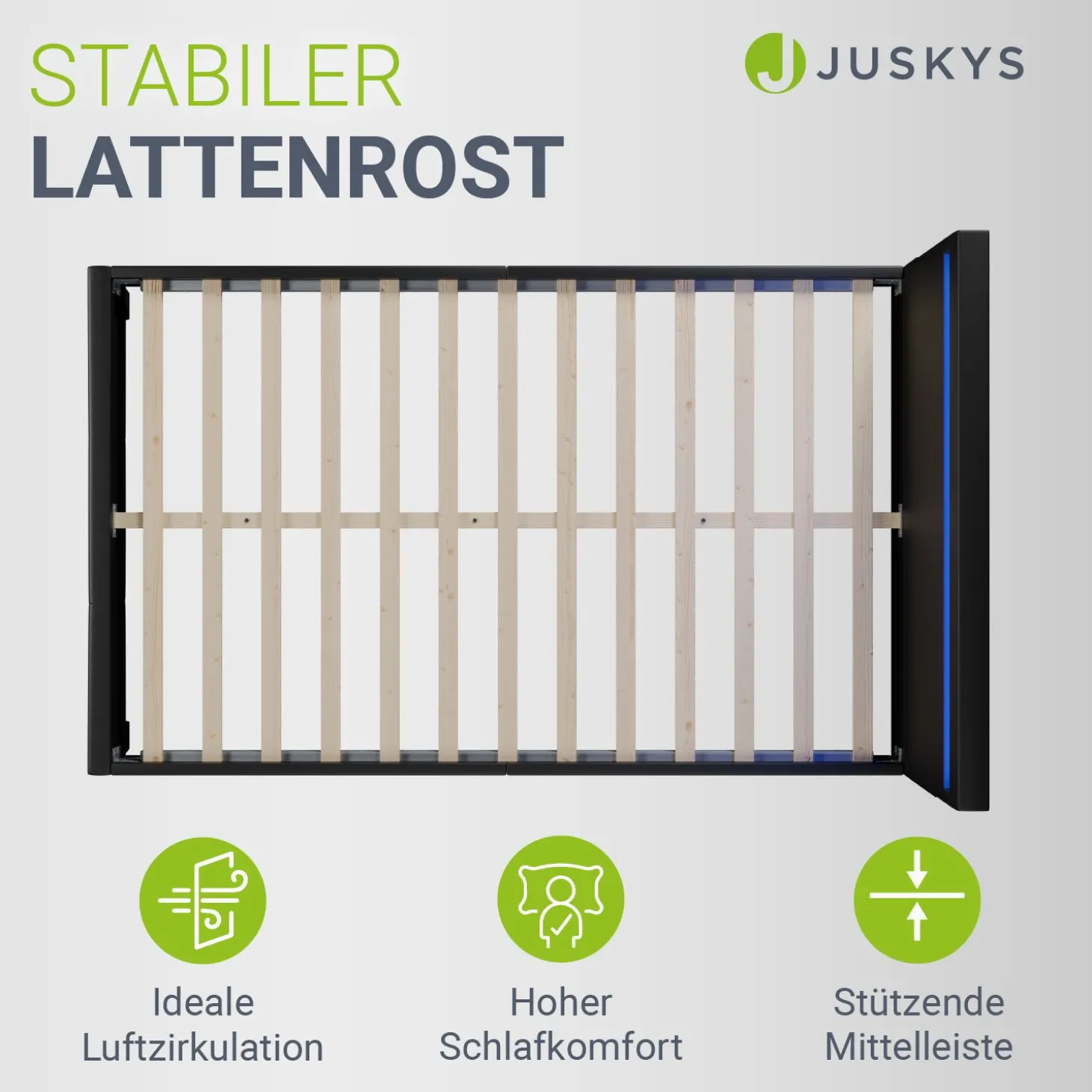 Polsterbett Paris Bettgestell mit LED-Beleuchtung und Lattenrost