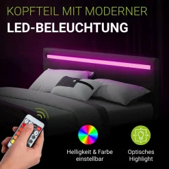 Polsterbett Paris Bettgestell mit LED-Beleuchtung und Lattenrost