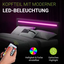 Polsterbett Paris Bettgestell mit LED-Beleuchtung und Lattenrost