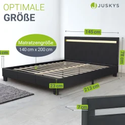 Polsterbett Paris Bettgestell mit LED-Beleuchtung und Lattenrost