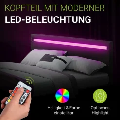 Polsterbett Paris Bettgestell mit LED-Beleuchtung und Lattenrost