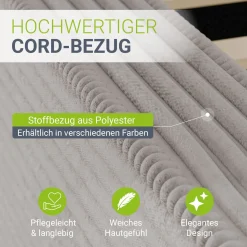 Polsterbett Salerno Bettgestell mit Cord Design, belastbar und pflegeleicht