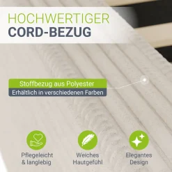 Polsterbett Salerno Bettgestell mit Cord Design, belastbar und pflegeleicht