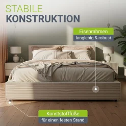Polsterbett Salerno Bettgestell mit Cord Design, belastbar und pflegeleicht
