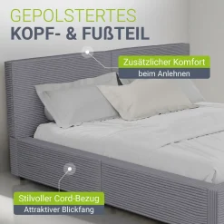 Polsterbett Salerno Bettgestell mit Cord Design, belastbar und pflegeleicht