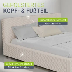 Polsterbett Salerno Bettgestell mit Cord Design, belastbar und pflegeleicht