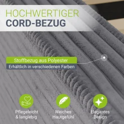 Polsterbett Salerno Bettgestell mit Cord Design, belastbar und pflegeleicht