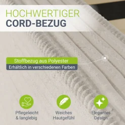 Polsterbett Salerno Bettgestell mit Cord Design, belastbar und pflegeleicht
