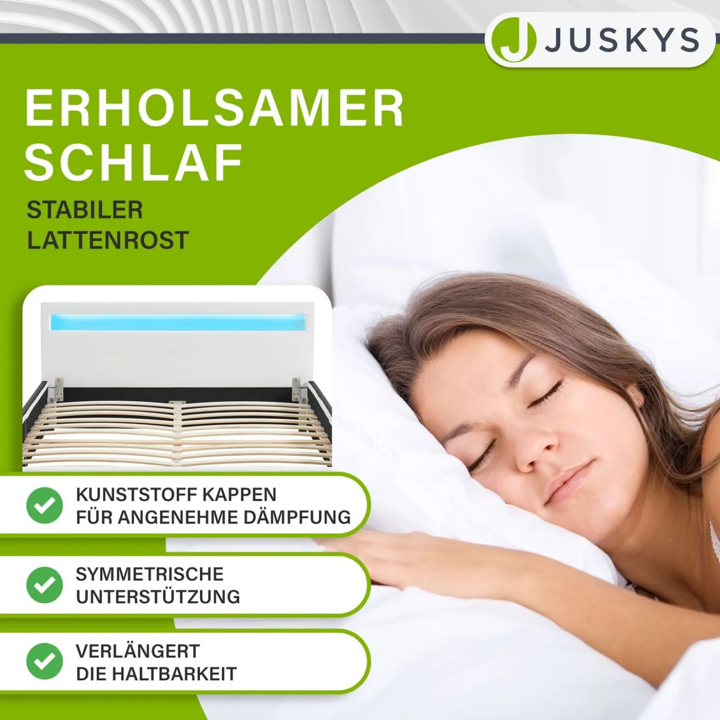 Polsterbett Sevilla Bettgestell mit LED-Beleuchtung und Lattenrost