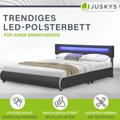 Polsterbett Sevilla Bettgestell mit LED-Beleuchtung und Lattenrost